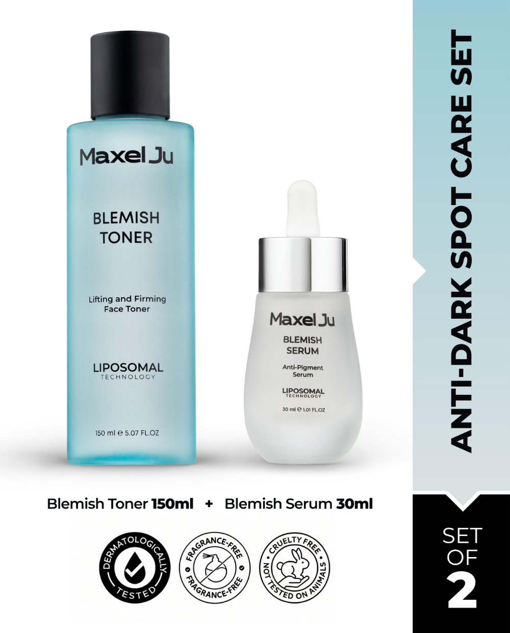 MAXEL JU Blemish Toner (150ML) & Blemish Serum (30ML) Purifying and Brightening 2-Piece Anti-Blemish Treatment Set
