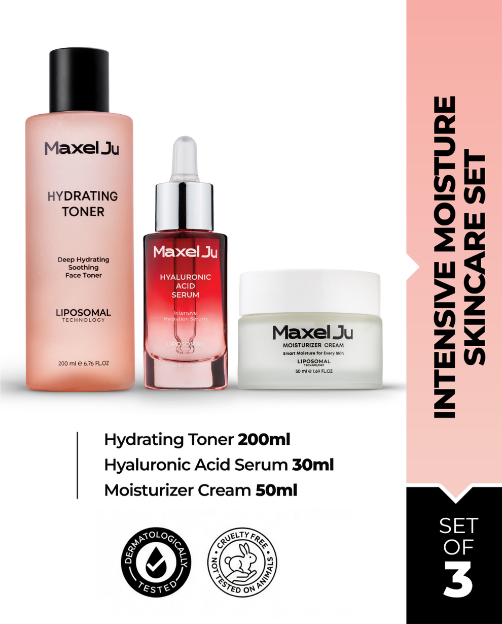 MAXEL JU Hydrating Toner (200 ML) Hyaluronic Acid Serum (30 ML) Moisturizer Cream (50 ML) Intensive Care Set