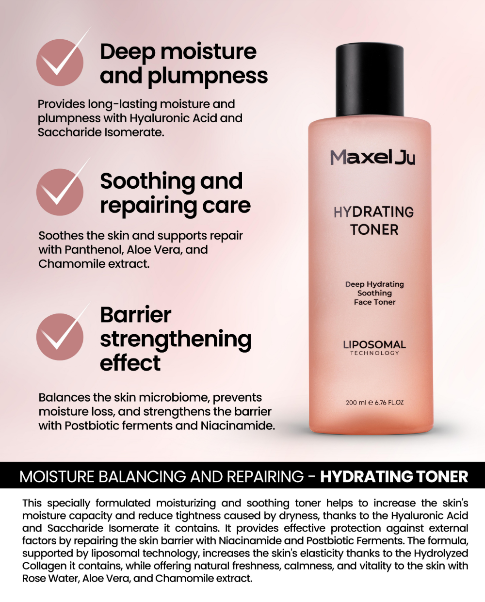 MAXEL JU Hydrating Toner (200 ML) Hyaluronic Acid Serum (30 ML) Moisturizer Cream (50 ML) Intensive Care Set