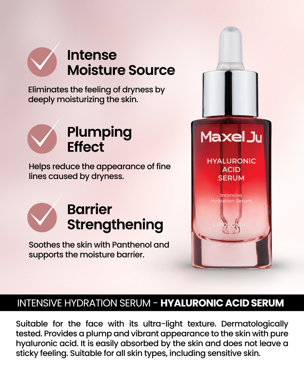 MAXEL JU Hydrating Toner (200 ML) Hyaluronic Acid Serum (30 ML) Moisturizer Cream (50 ML) Intensive Care Set