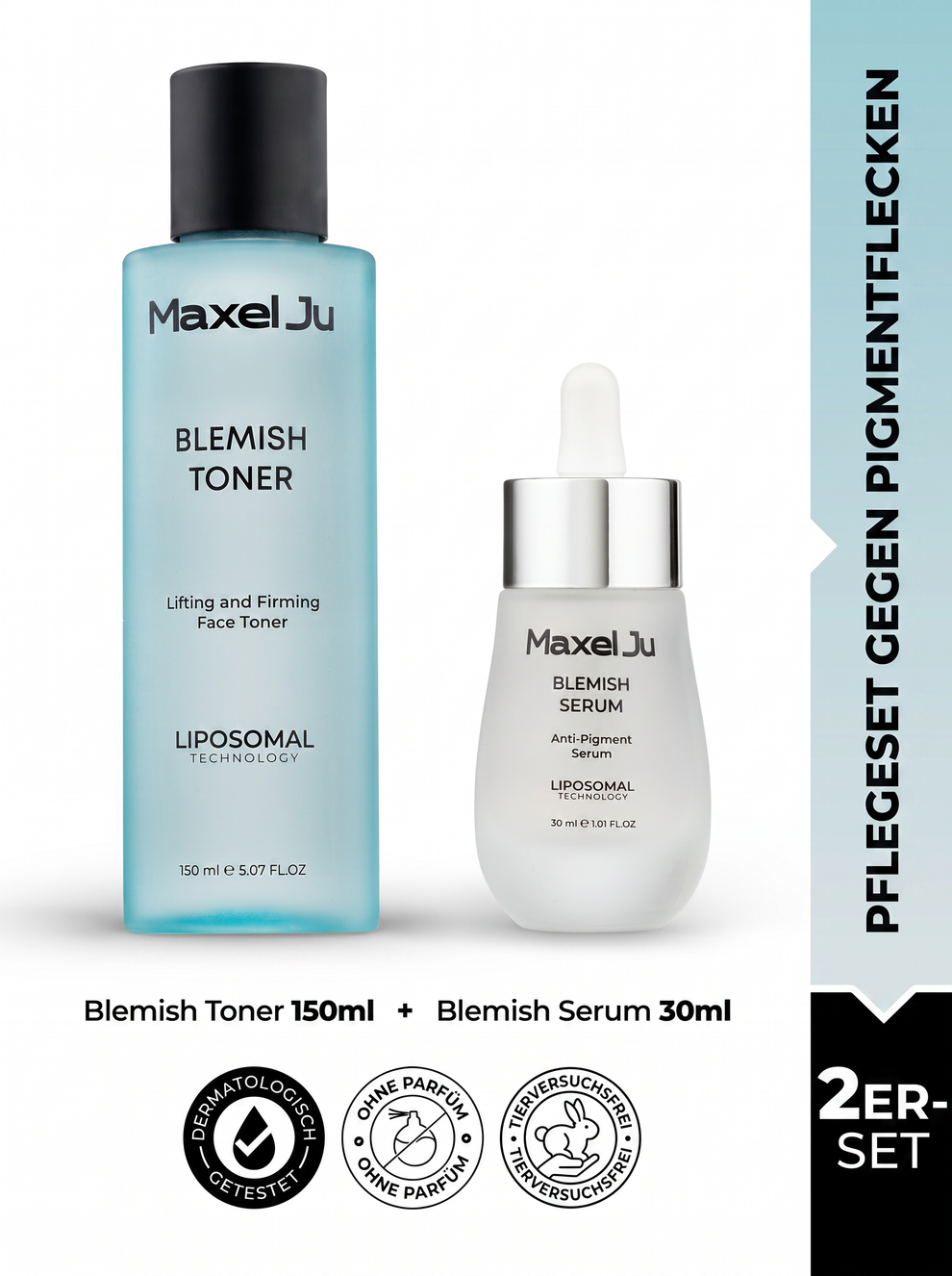 MAXEL JU Blemish Toner (150 ml) & Blemish Serum (30 ml) Klärendes und aufhellendes 2-teiliges Anti-Flecken Pflegeset