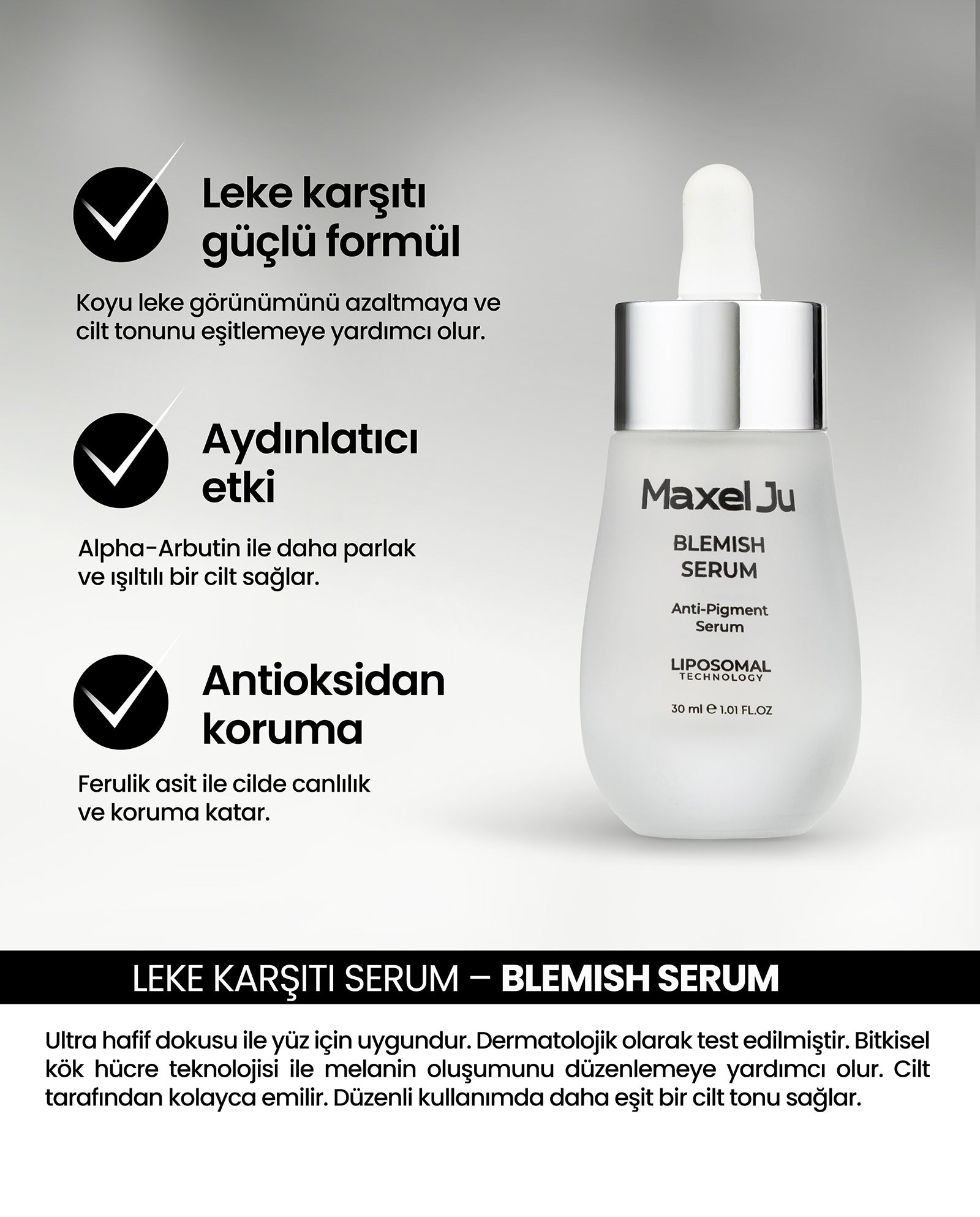 MAXEL JU Blemish Toner (150ML) & Blemish Serum (30ML) Arındırıcı ve Aydınlatıcı 2'li Leke Karşıtı Bakım Seti