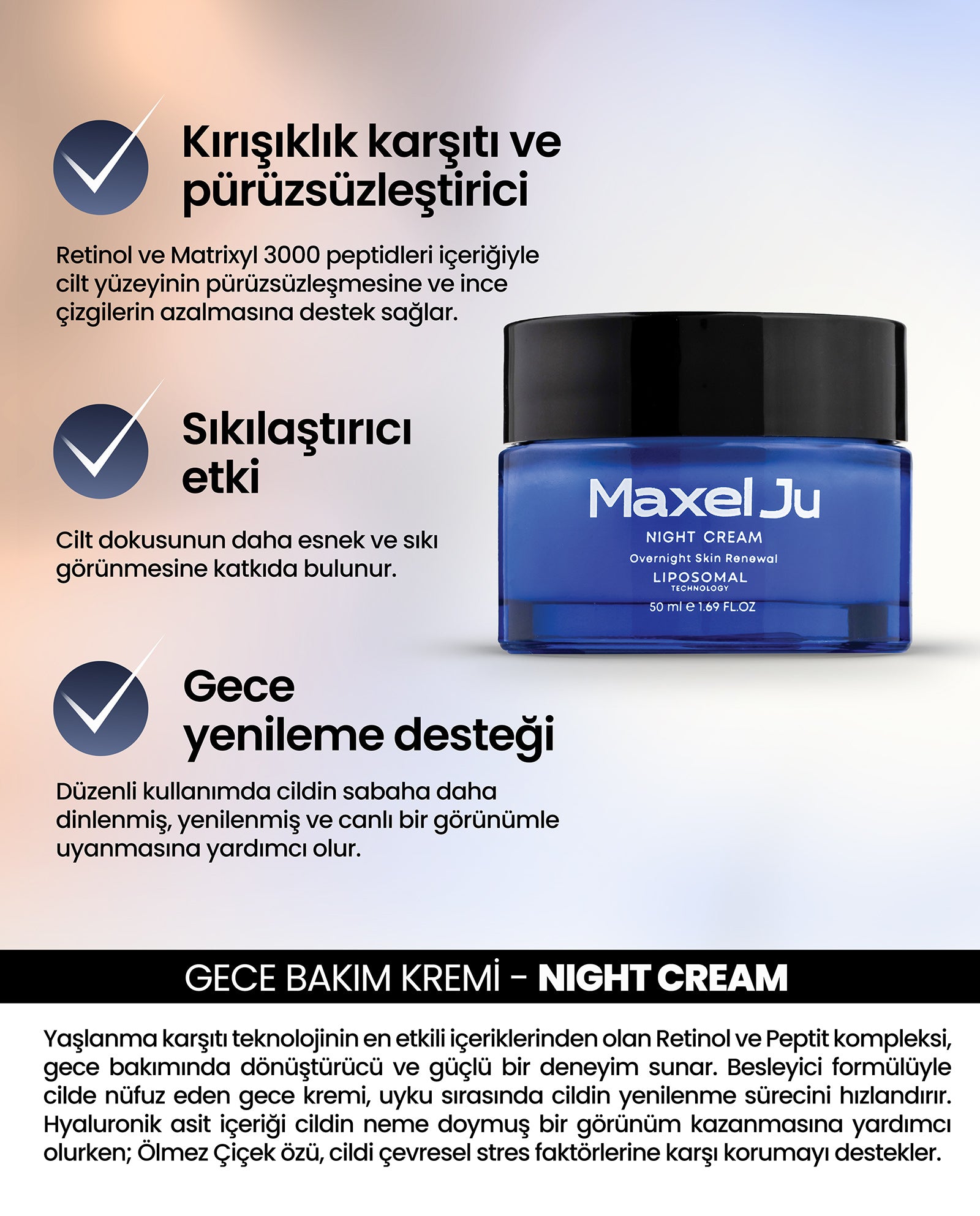 MAXEL JU Day Cream (50 ML) Night Cream (50ML) Gündüz ve Gece Nemlendirici Bakım Seti