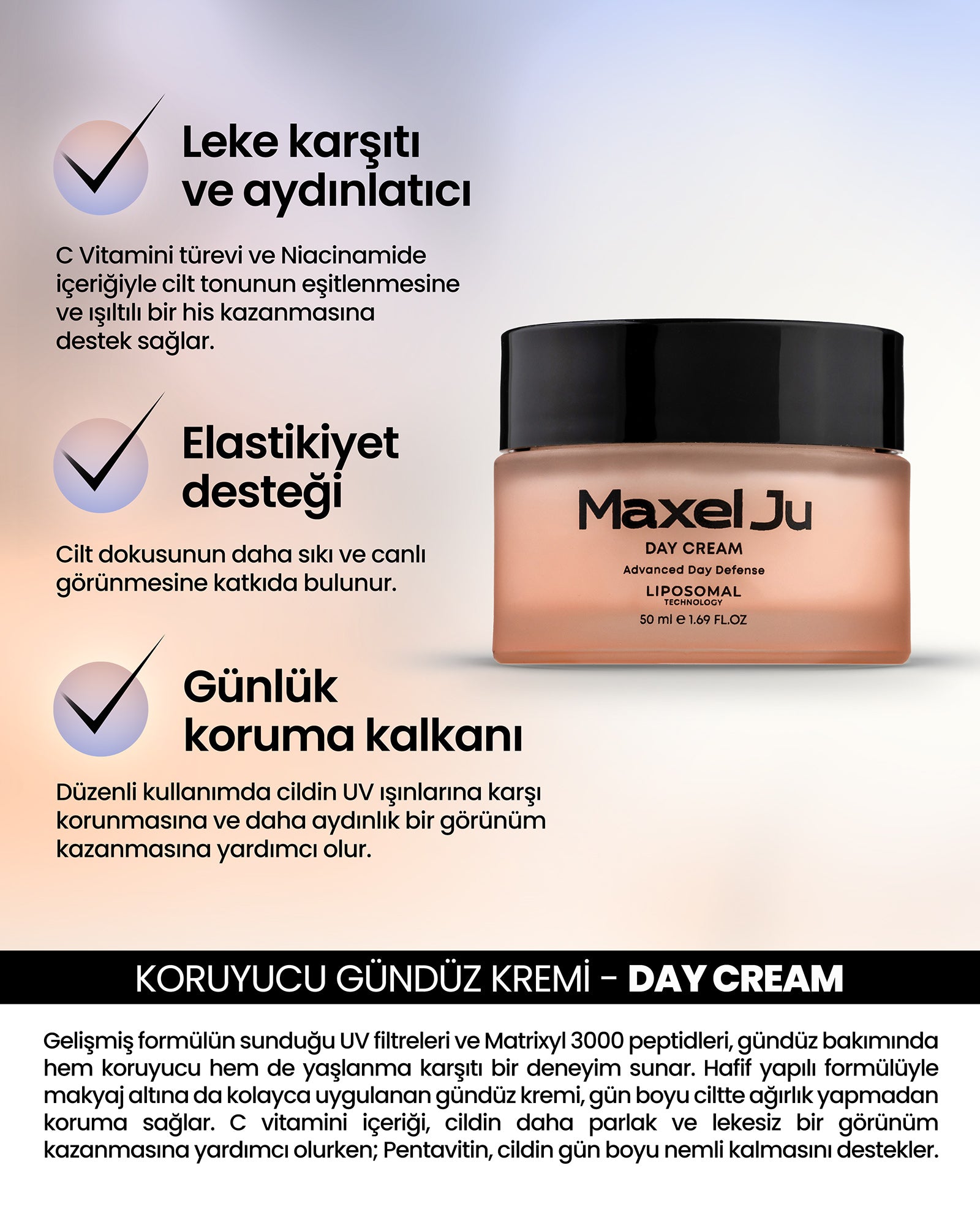 MAXEL JU Day Cream (50 ML) Night Cream (50ML) Gündüz ve Gece Nemlendirici Bakım Seti