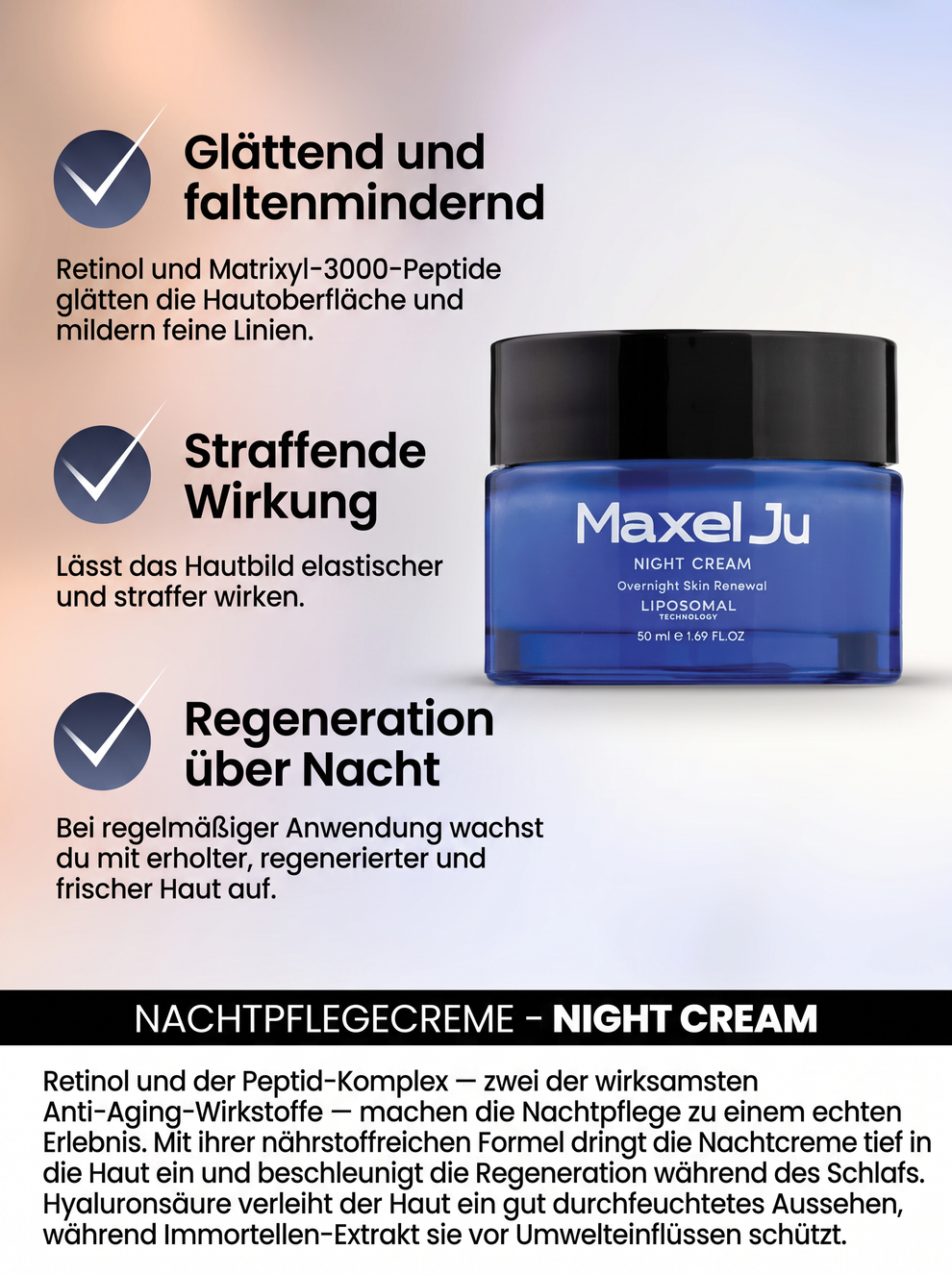 MAXEL JU Nachtcreme (50 ML) Tagescreme (50 ML) Feuchtigkeitspflegeset für Tag und Nacht