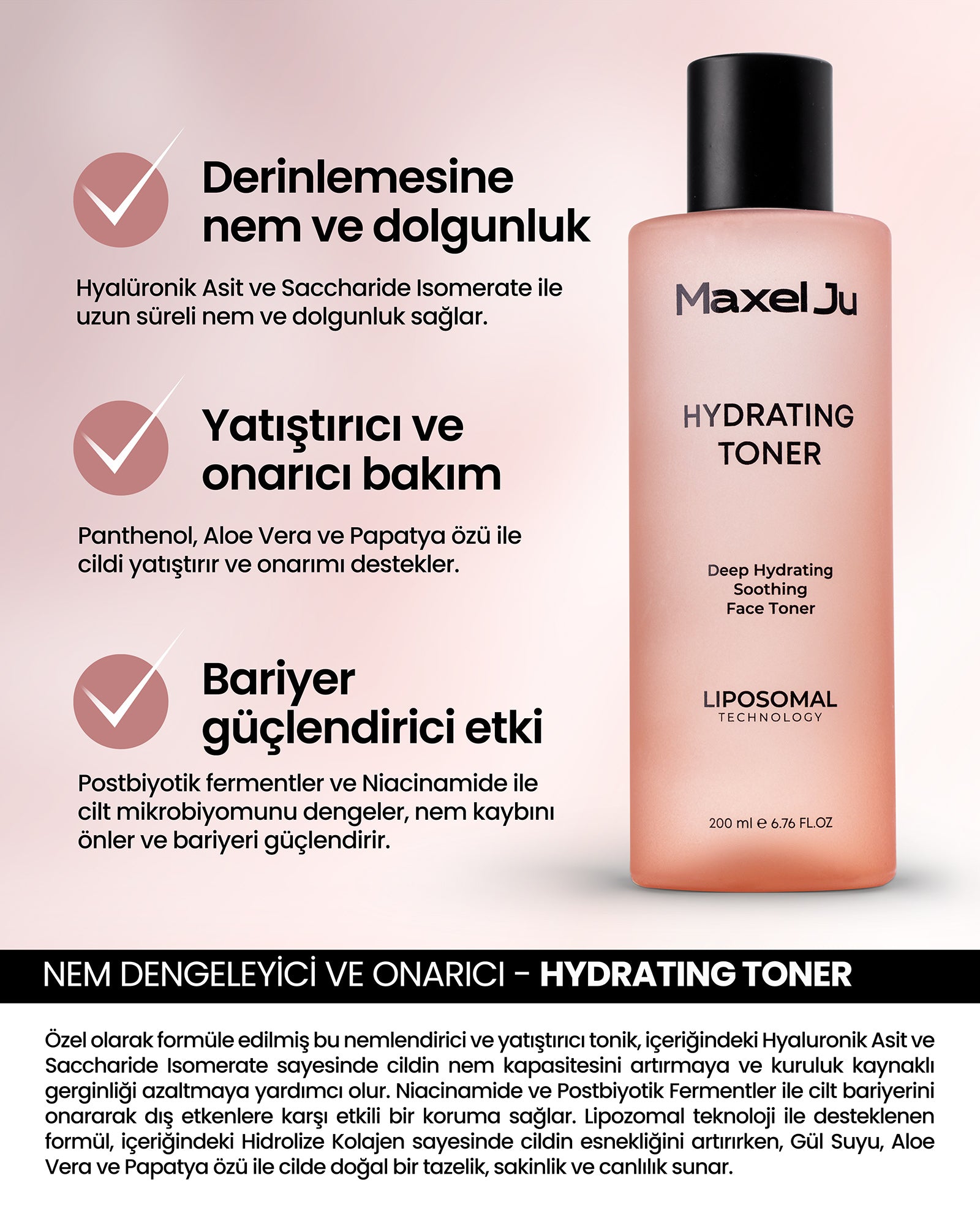 MAXEL JU Hydrating Toner (200 ML) Hyaluronic Acid Serum (30 ML) Moistruzer Cream (50 ML) Yoğun Bakım Seti
