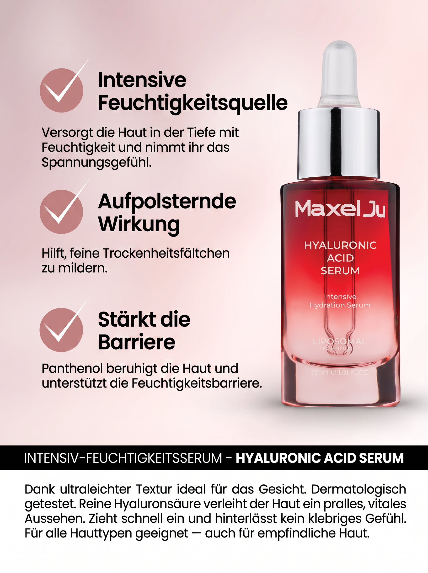 MAXEL JU Hydrating Toner (200 ML) Hyaluronsäure Serum (30 ML) Feuchtigkeitscreme (50 ML) Intensivpflege-Set